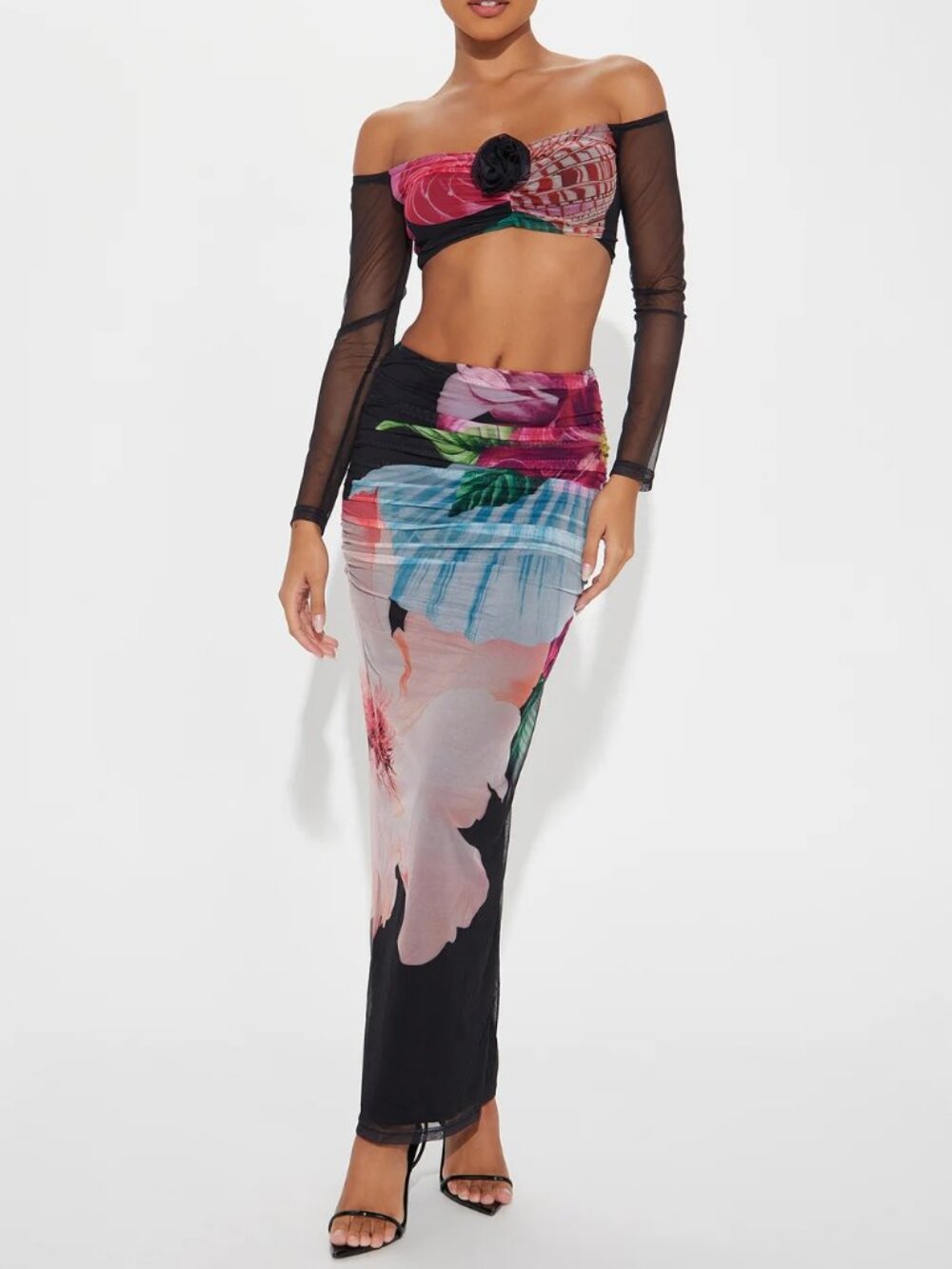 Floral Two Piece Maxi Skirt Set – Women’s Size [ SMALL ] – Off Shoulder Set
